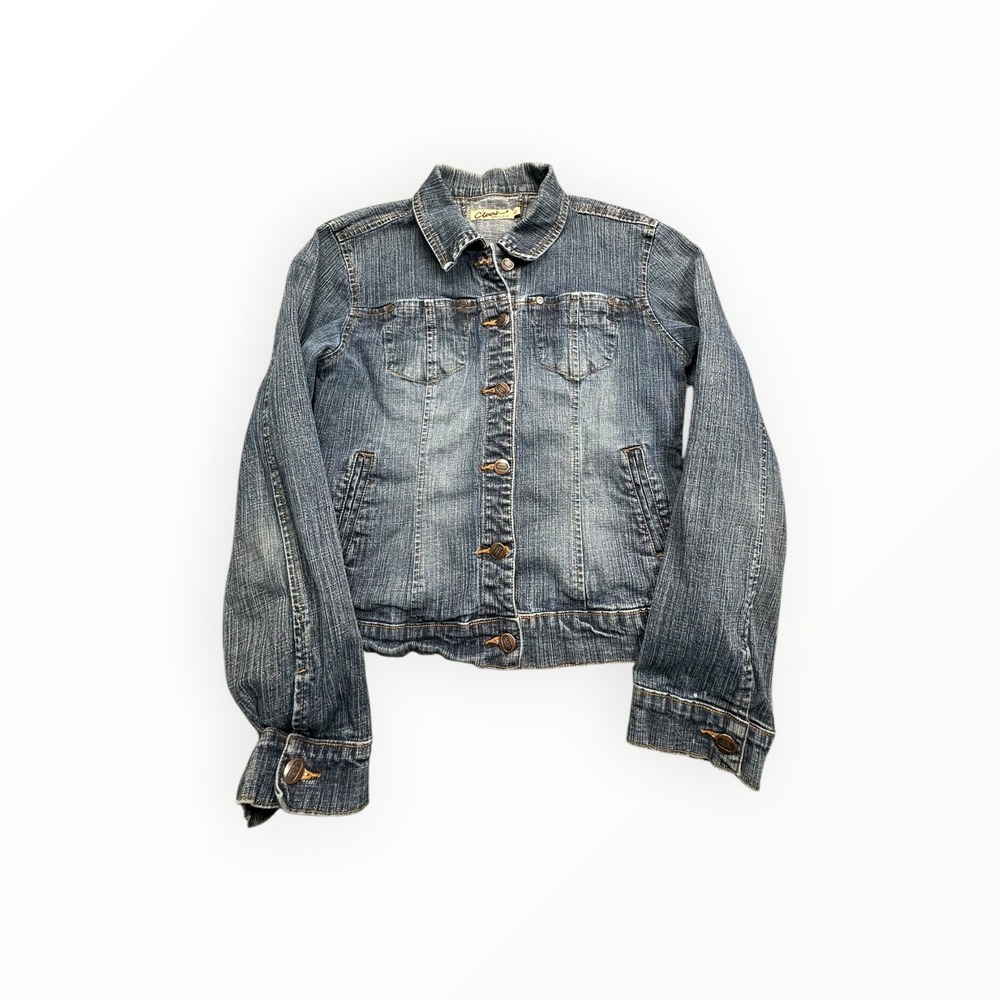 Clash Jeans Denim Jacket Women XL Blue Trucker Button Front Stretch Classic XL‎